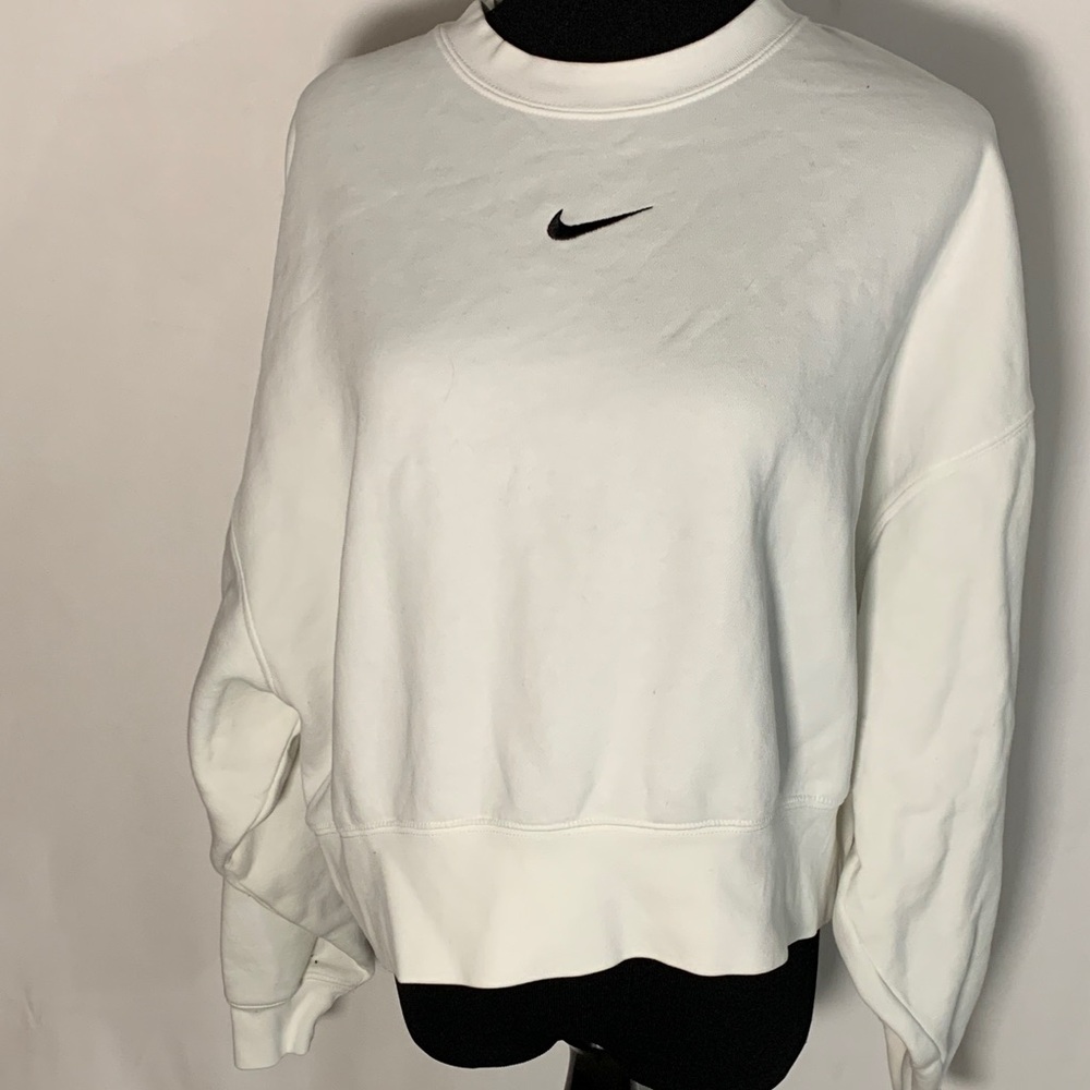 Nike Women's White Crewneck Sweatshirt with Black Logo